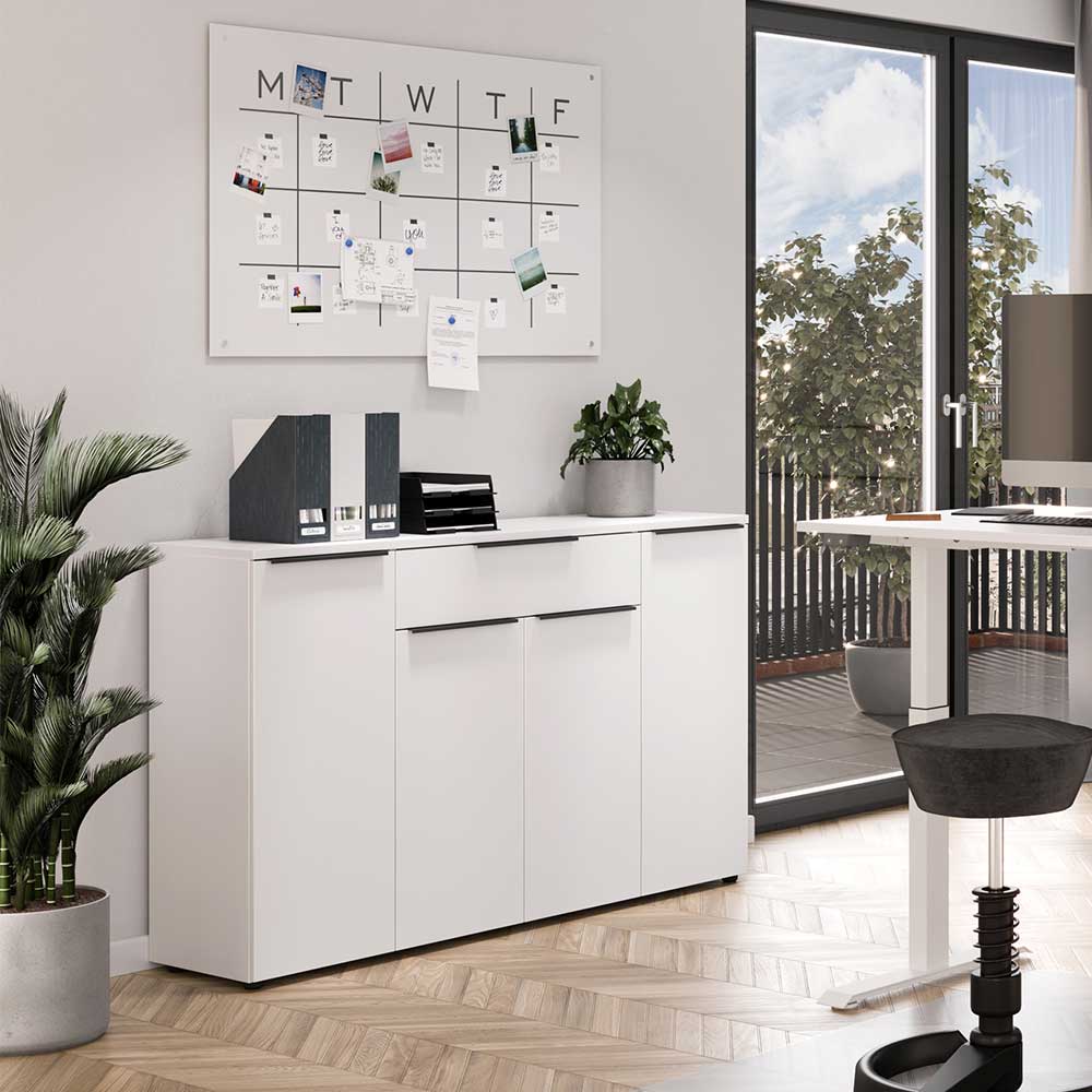 Büro Highboard in Weiß mit schwarzen Griffen - Sparkle