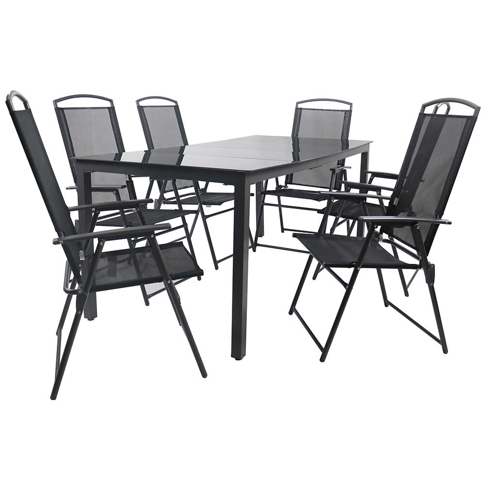 Schwarze Garten-Tischgruppe Set - Leni (siebenteilig)