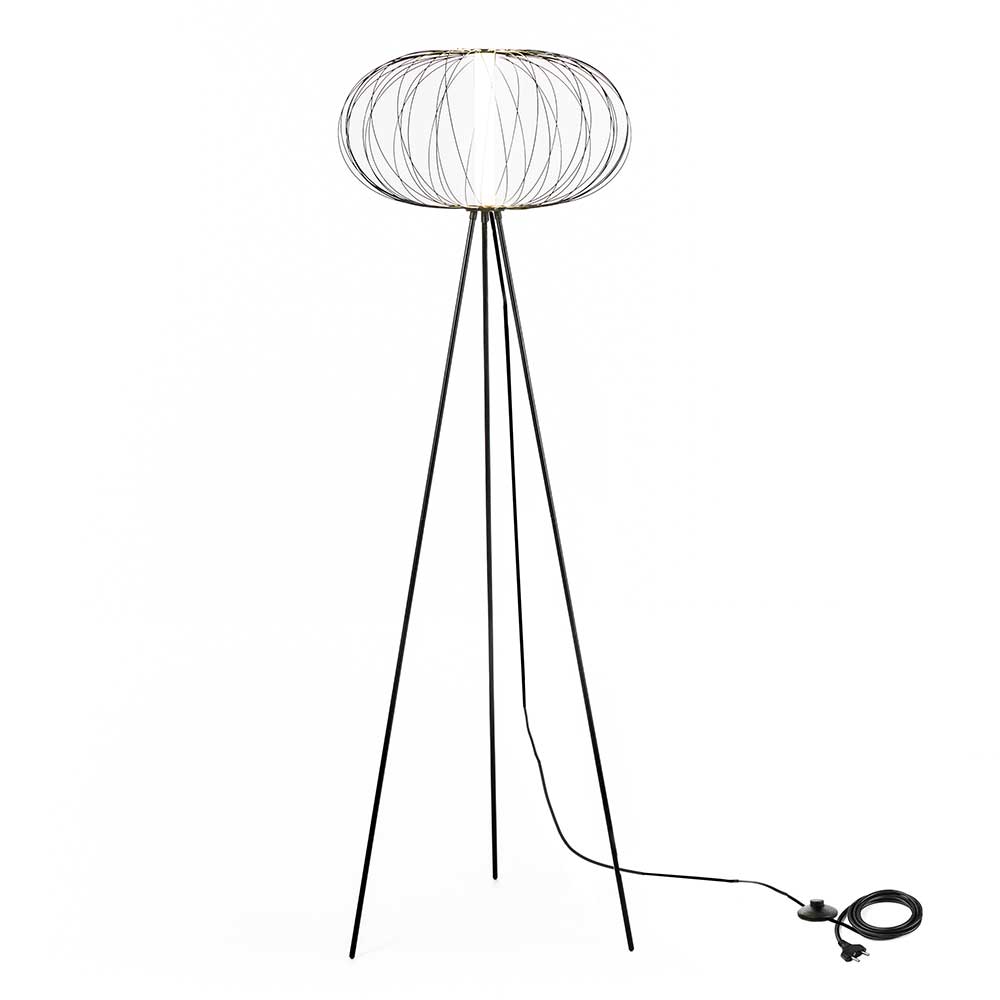 LED Stehlampe Schirm mit - Draht Drei-Bein-Gestell Natali - in Schwarz ovaler