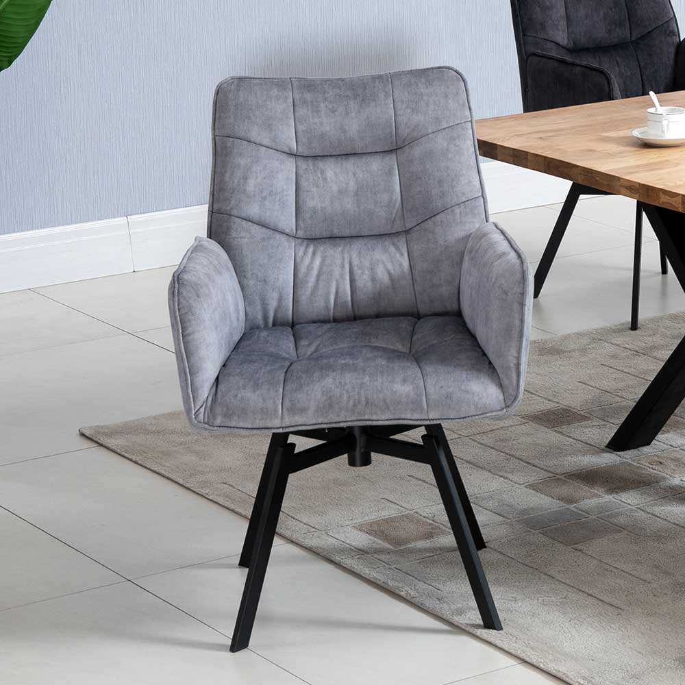 Stuhl mit armlehnen 2er-Set - Stoff & schwarzes Metall - Grau - GELENON