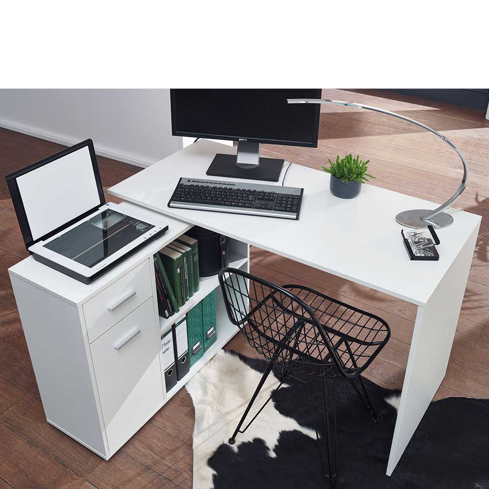 Schreibtisch mit Seitenregal Egorys & Schublade in Türfach - & Weiß