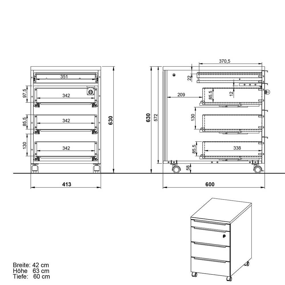 Büro Schreibtisch Rollcontainer in Weiß - Sparkle