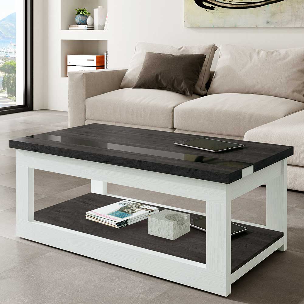 Design Couch Tisch in Schwarzgrau & Weiß mit Staufach