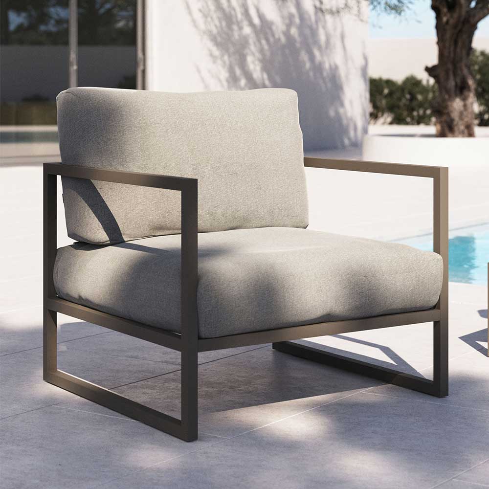 Lounge Sessel in Hellgrau & Dunkelgrün aus Stoff & Aluminium - Turkeni