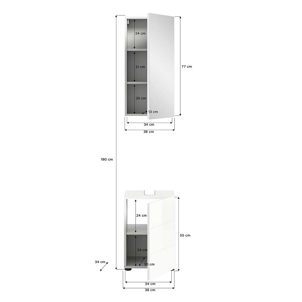 Schmale Waschplatz Kombi 38 cm breit - Vitablos (zweiteilig)