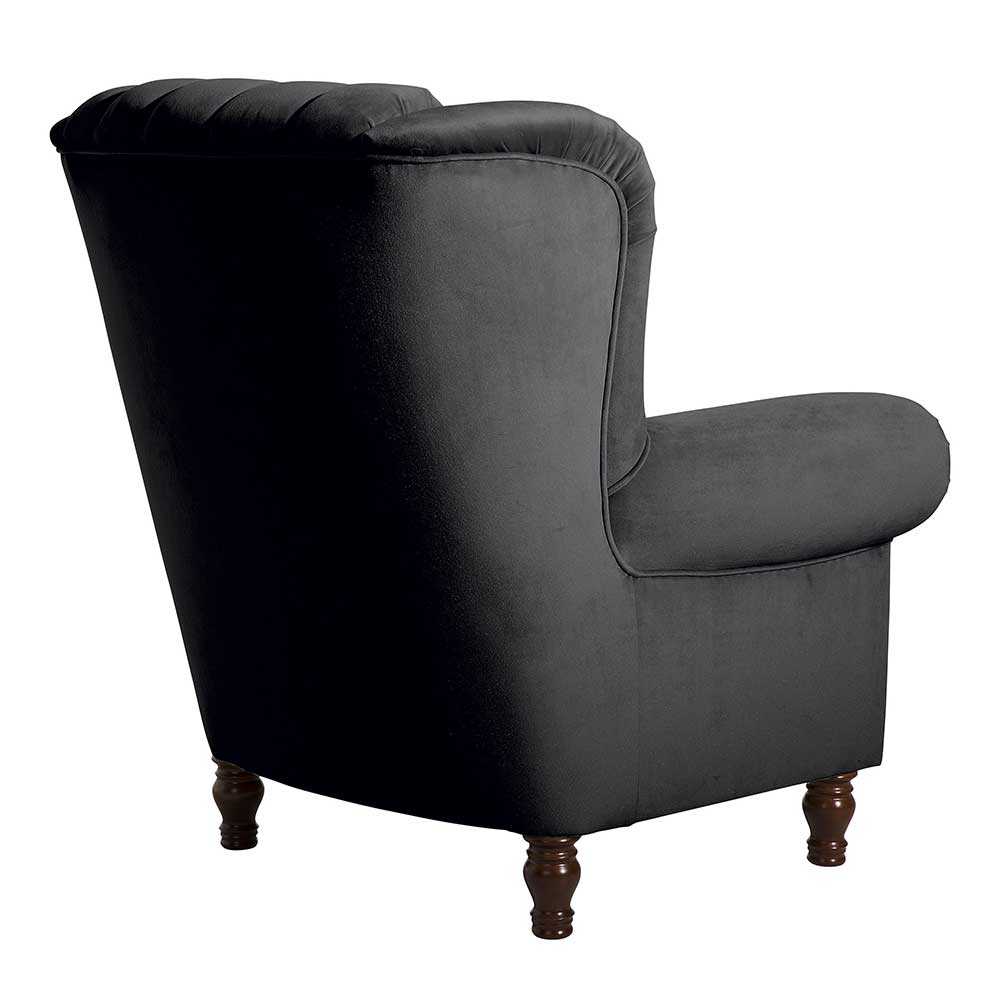 Chesterfield Ohrenbackensessel in Schwarz - Narissa