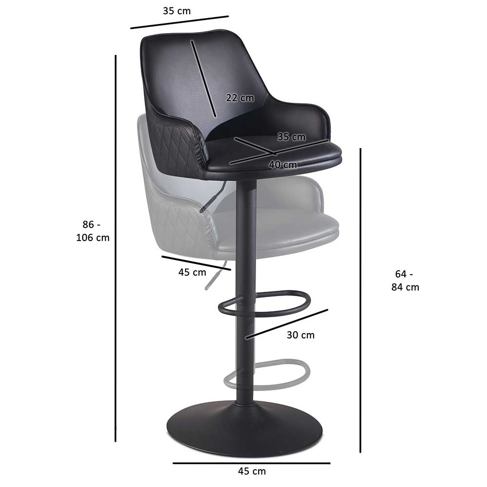 Drehbarer Barstuhl aus Kunstleder Schwarz - Thorau