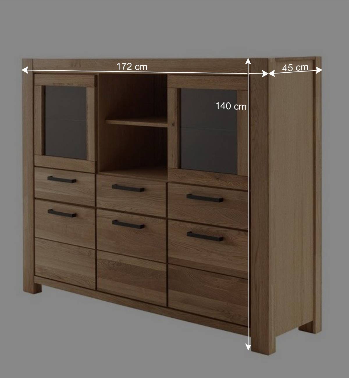 Wildeiche Highboard Vitrine teilmassiv - Sophia