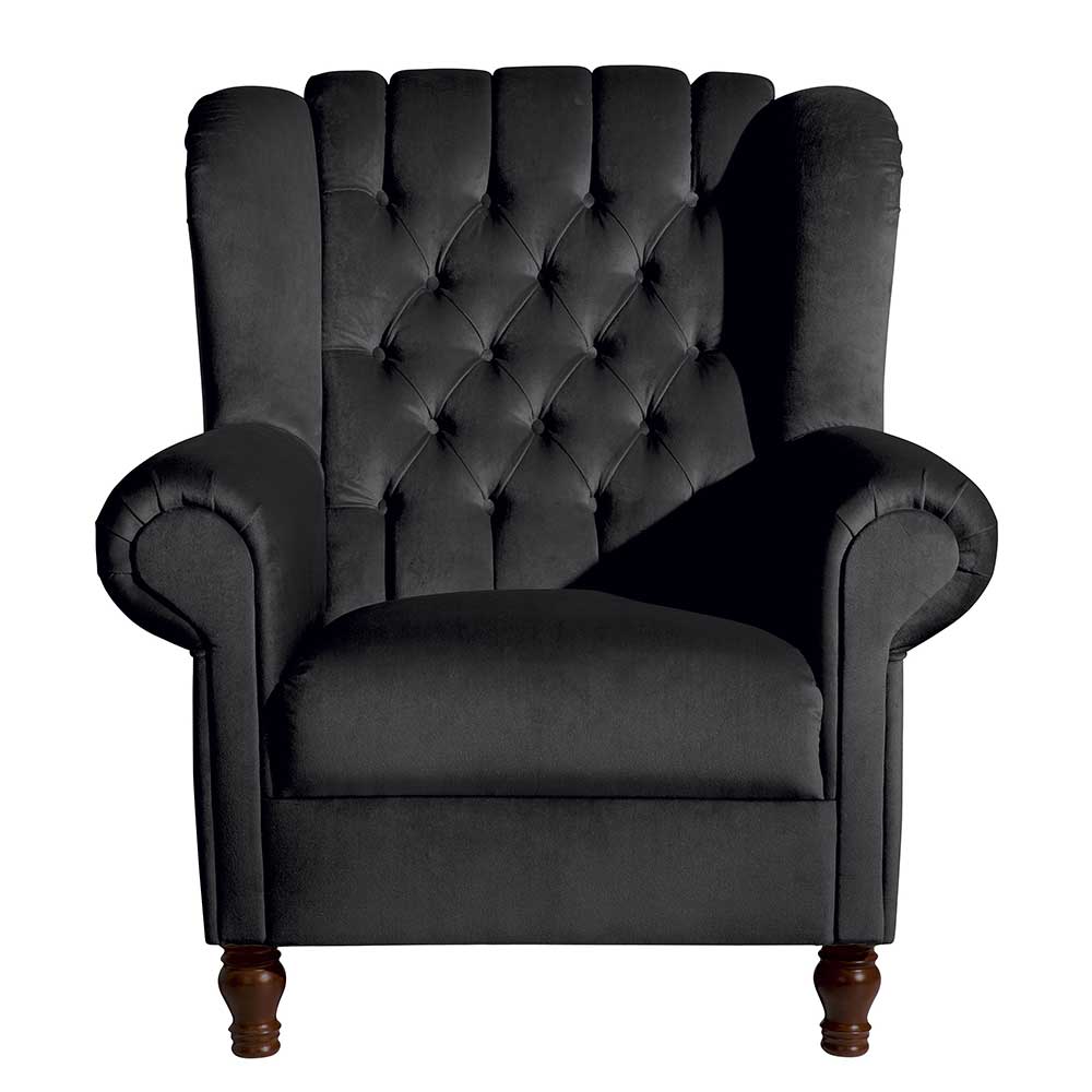 Chesterfield Ohrenbackensessel in Schwarz - Narissa