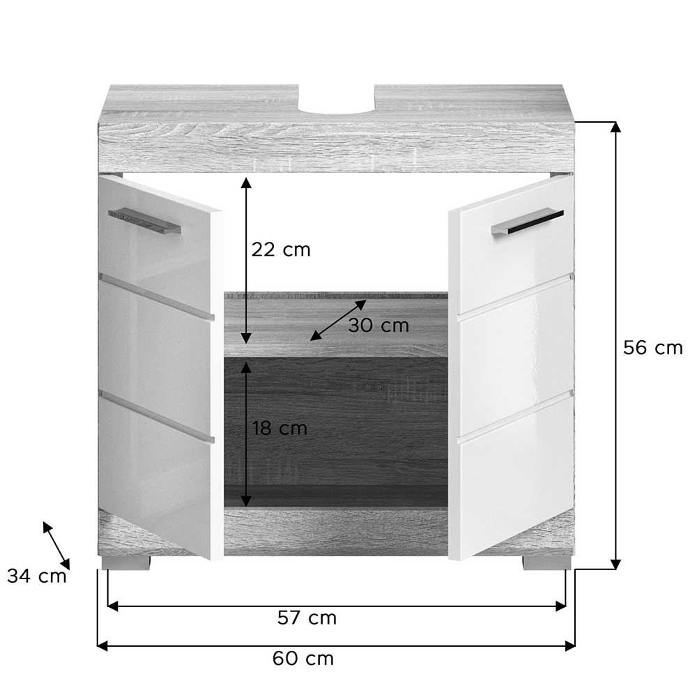 Waschbeckenunterschrank 60 cm breit - Calbanyara