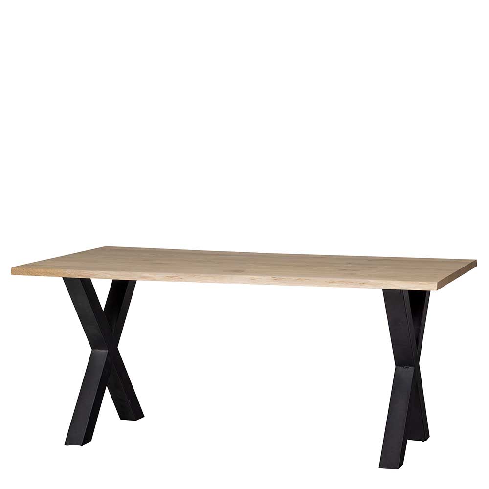 Eiche Tisch mit Stahl X-Füßen in Schwarz - 160 cm - 220 cm Breite - 4  Formate - Edrova