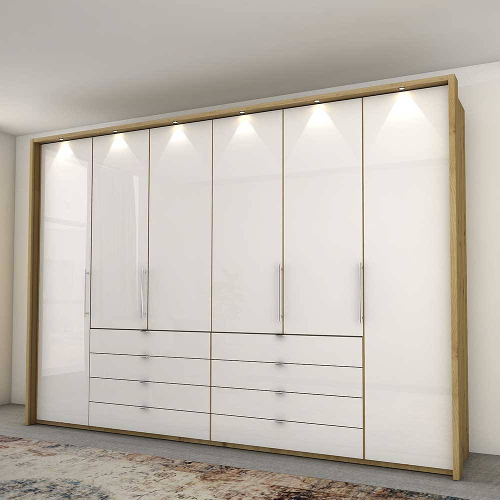 Schiebetüren Schlafzimmerschrank zweifarbig in Weiß Glas & Eiche Bianco -  Arnia