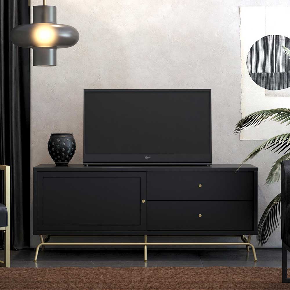 TV Lowboard in Schwarz mit Gold - Prasery