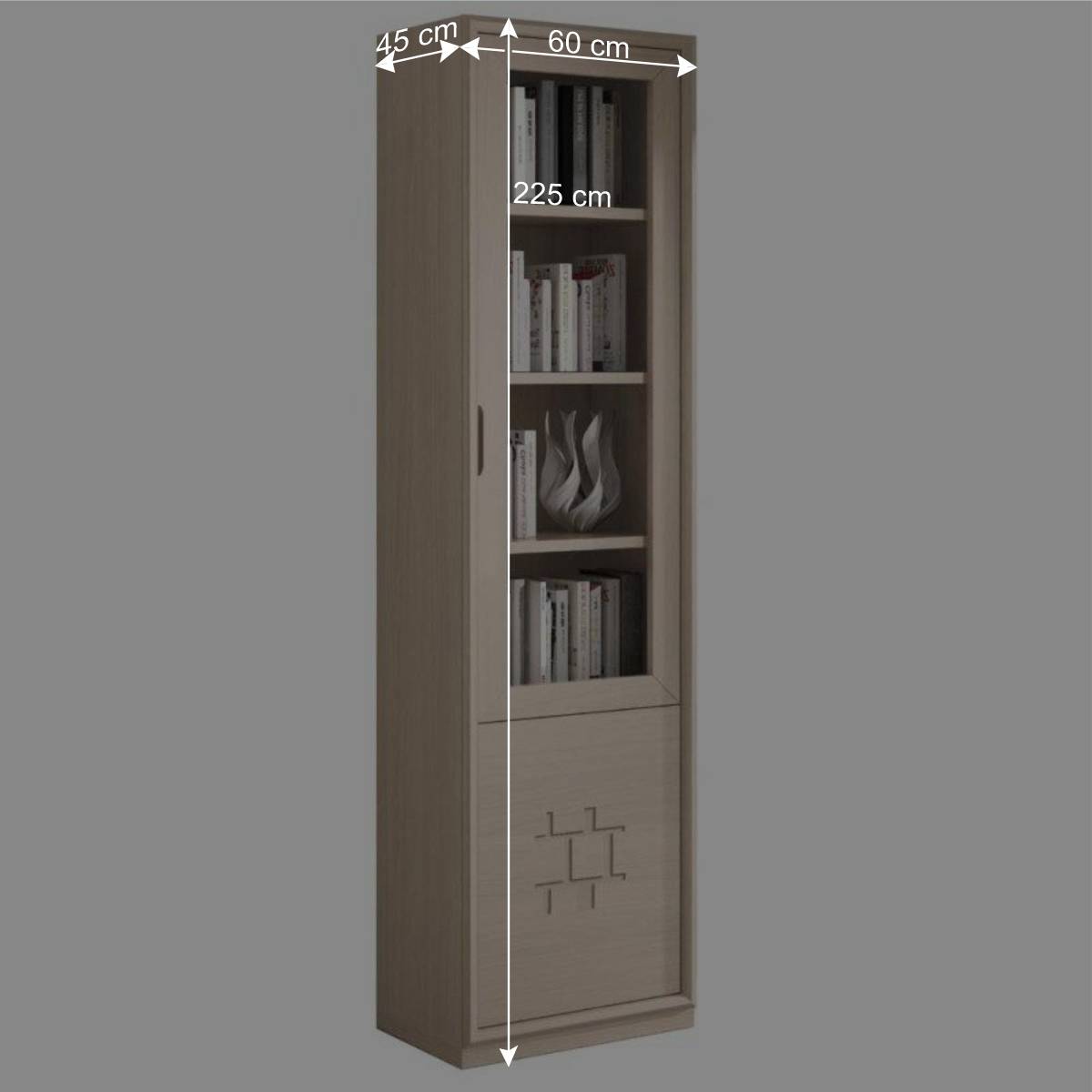 60x225x45 cm Bücher Vitrine in Esche Hell - Odillava