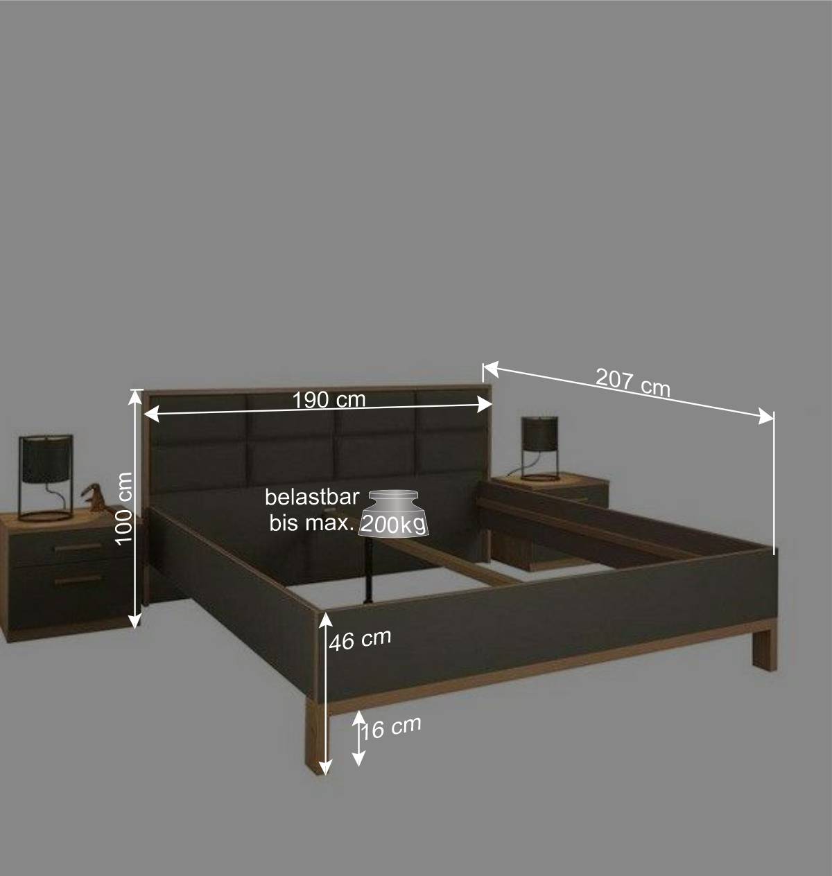 180x200 Bettanlage in modernem Design - Etura (dreiteilig)