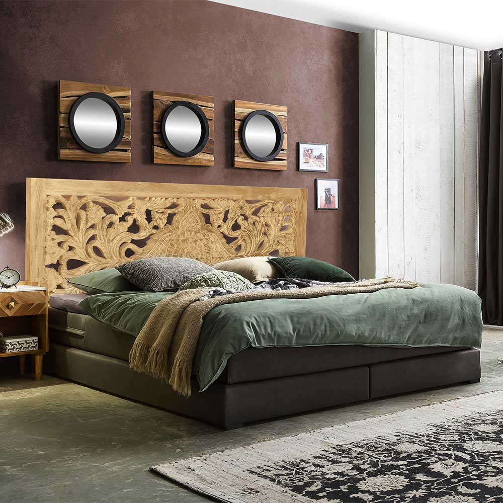 Holz Kopfteil mit Vintage - Bett 220x120x4 Schnitzerei - Runiasa Romantic cm Style für