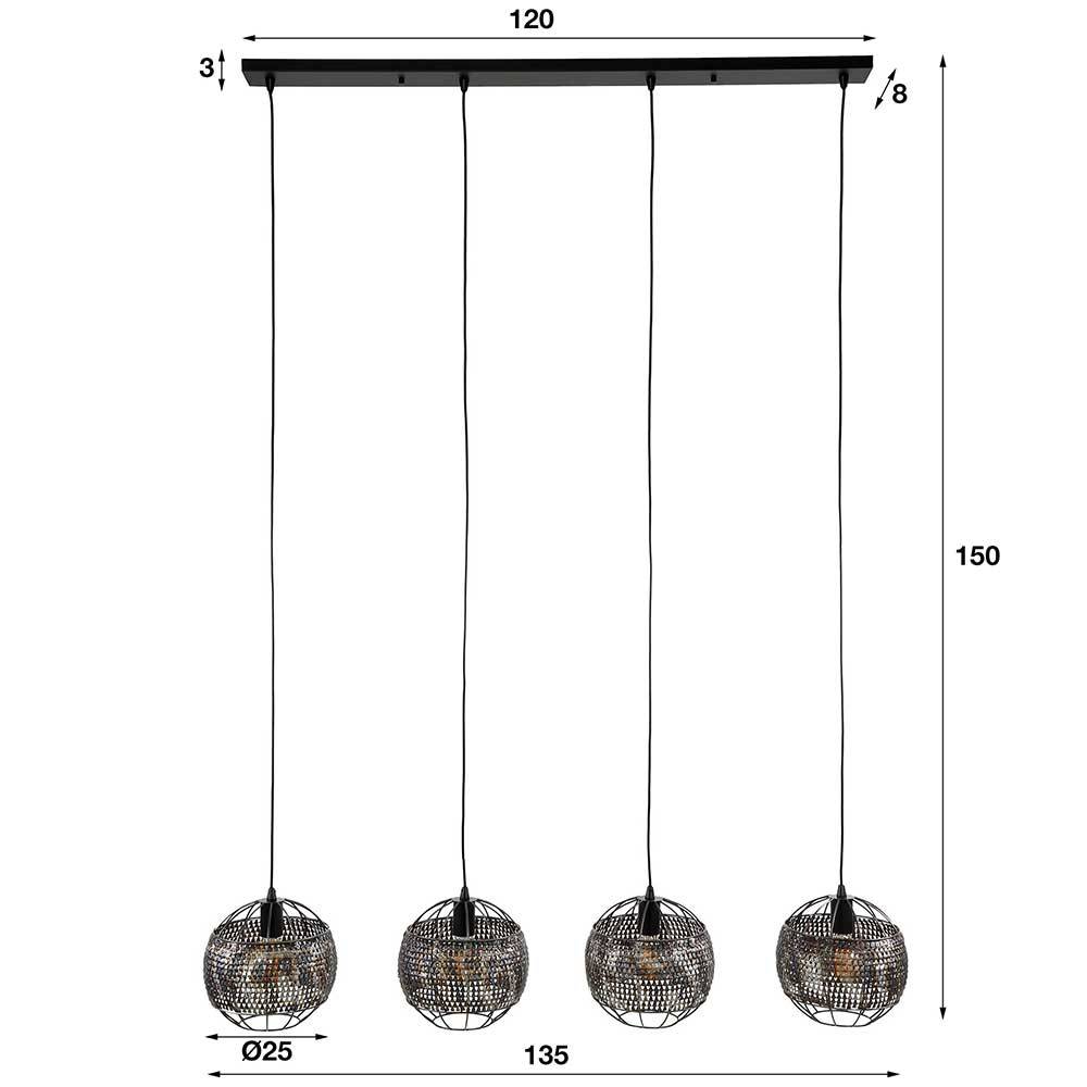 4-flammige Design-Hängelampe in Schwarzbraun - Raula