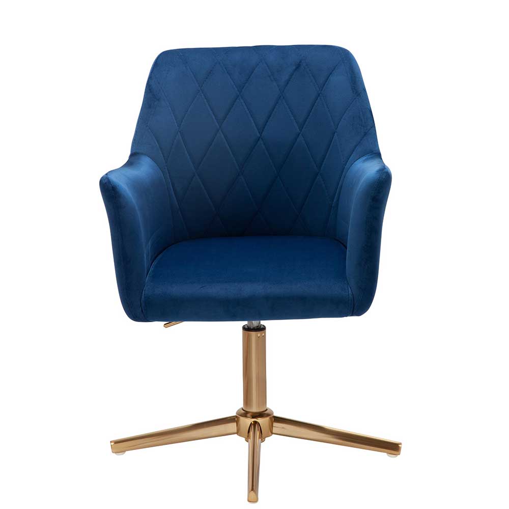 Eleganter Schreibtischstuhl & Metall mit Lasmus Gold in - Blau Samt Kreuzfuß