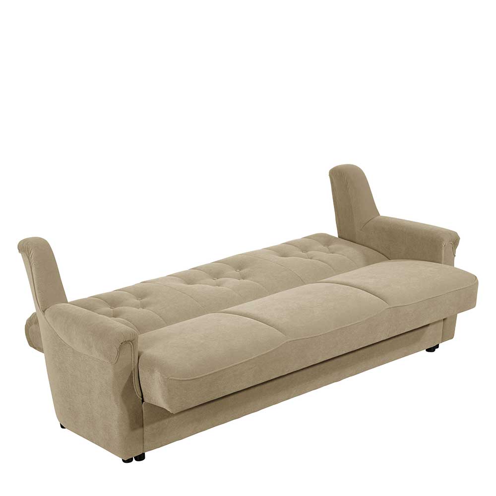 Federkern Schlafsofa aus Flockstoff in Beige - Mabu