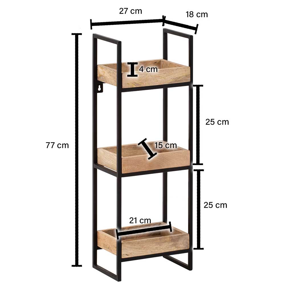 Industrial Wandregal mit drei Ablagen - Karibia