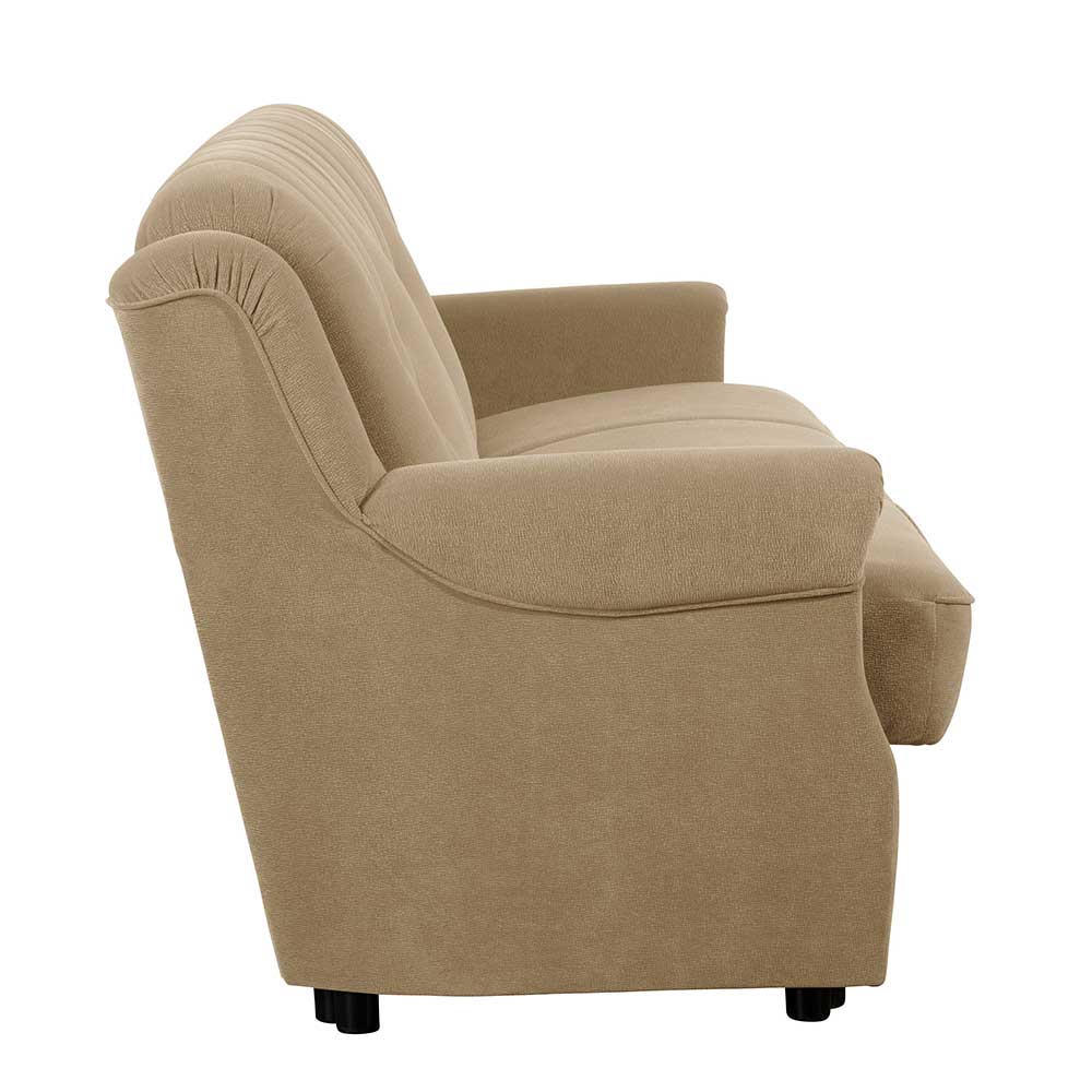 Federkern Schlafsofa aus Flockstoff in Beige - Mabu