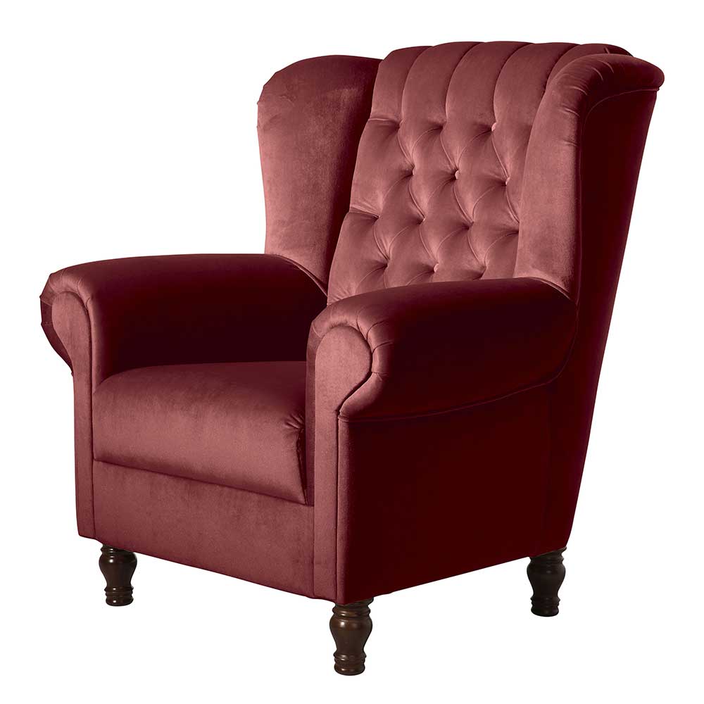 Chesterfield Sessel in Ziegel Rot Samtvelours - Lazura