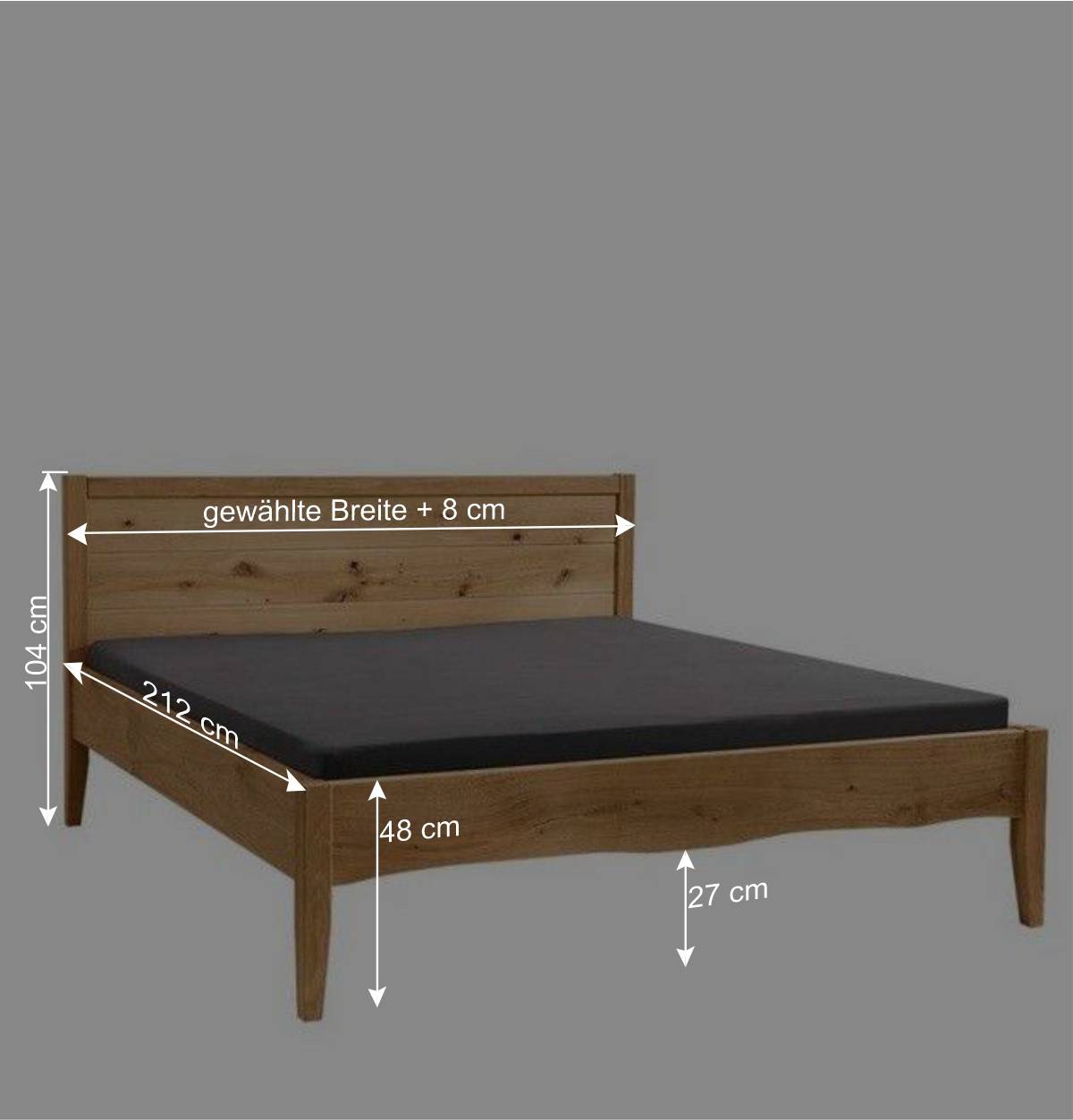 Wildeiche Doppelbett mit Holzkopfteil - Adeira