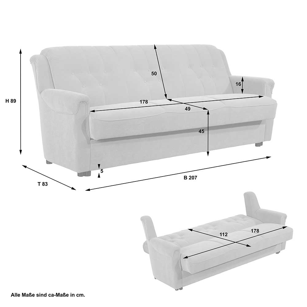 Federkern Schlafsofa aus Flockstoff in Beige - Mabu