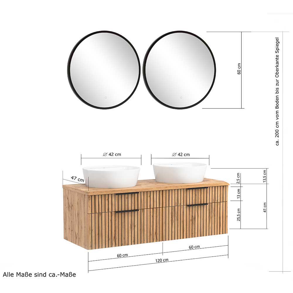 Moderne Badeinrichtung 180 cm breit - Crystoga I (sechsteilig)