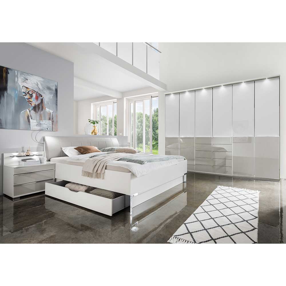 Set Komplettschlafzimmer - Erienvo in Hellgrau mit (4-teilig) Weiß modern