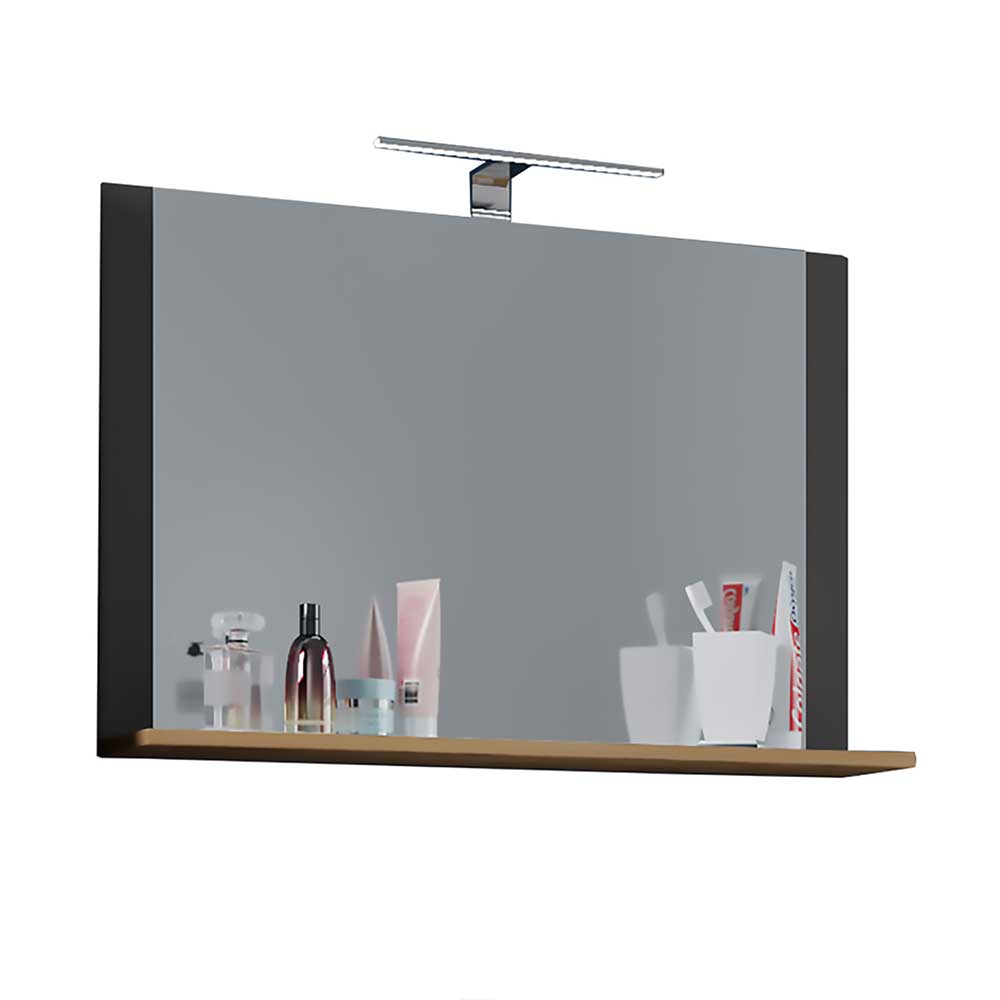 Badezimmerspiegel mit Ablage in Anthrazit - optional mit LED Aufsatzleuchte  - Luzern