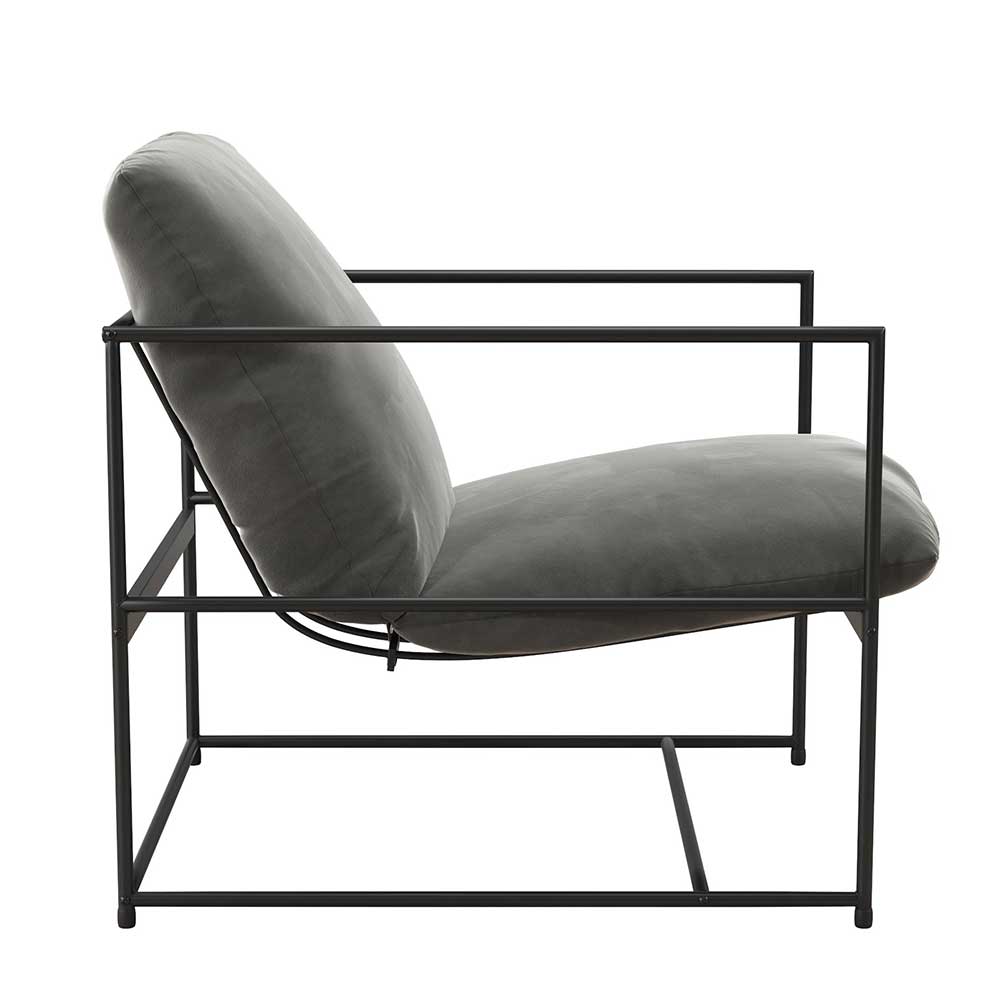 Minimalistischer Sessel Schwarz Samt - Ivoras Grau in Metall und