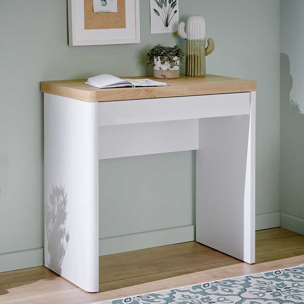 Kleiner Schreibtisch in Weiß & Eiche mit Schublade - 79x76x44 cm
