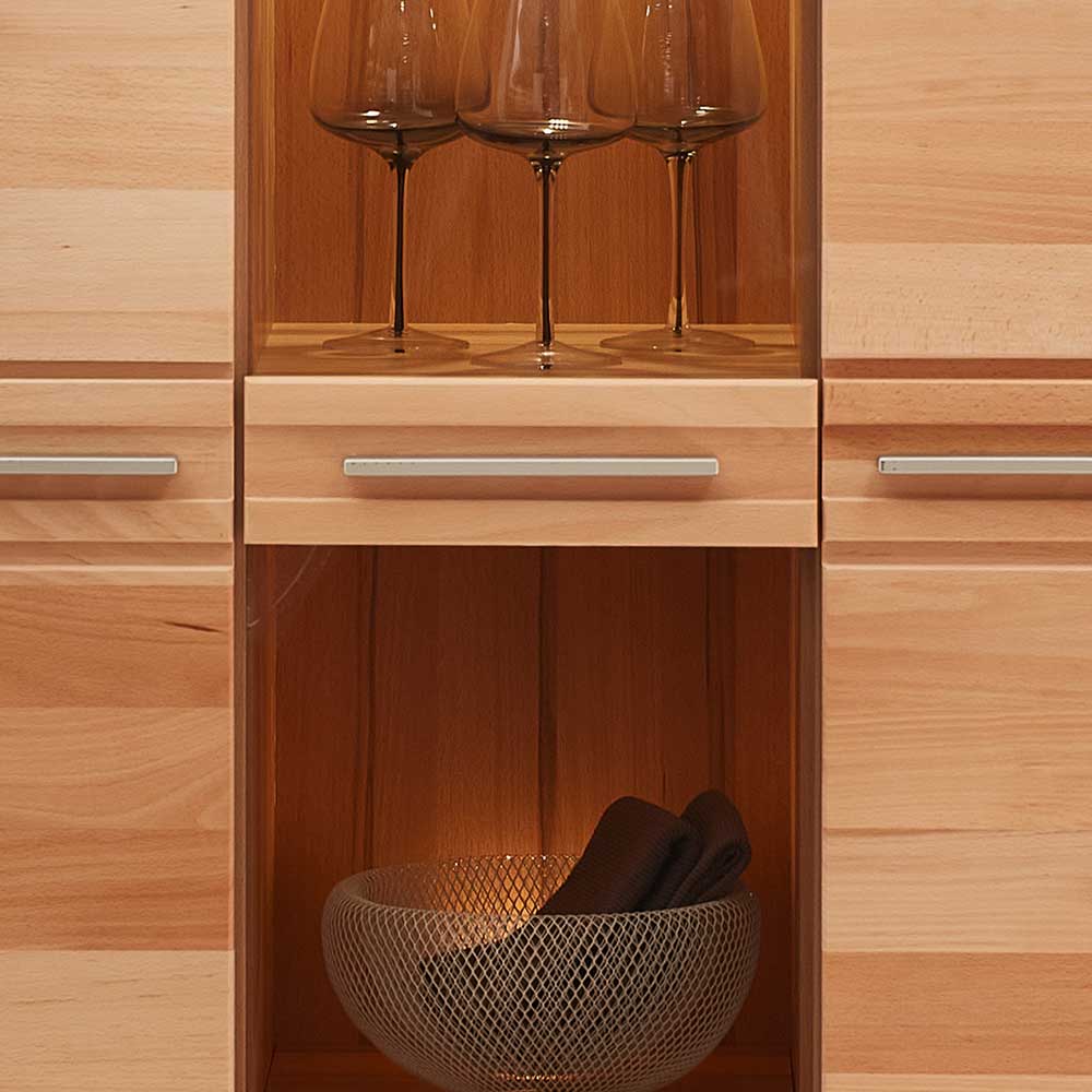 Highboard Vitrinenschrank aus Kernbuche massiv - Amyonta