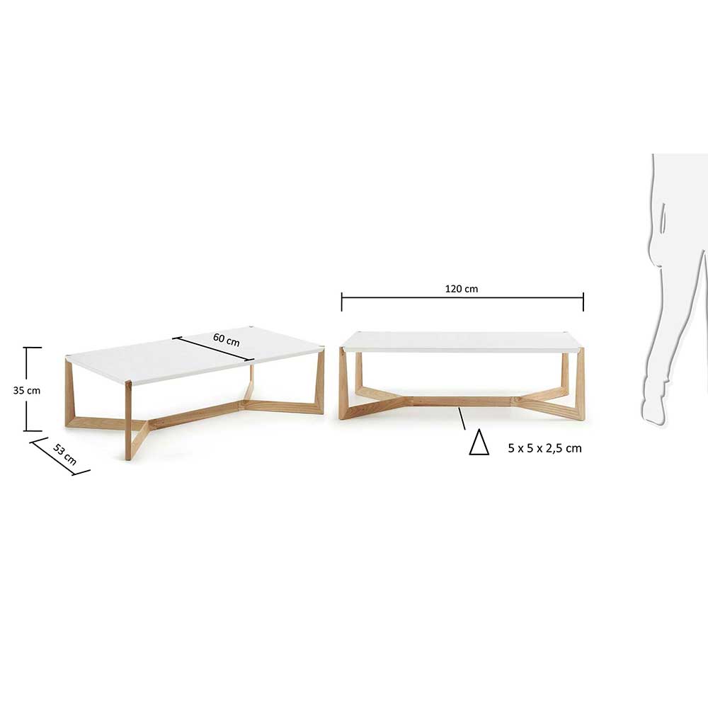 120x35x60 Skandi Wohnzimmertisch in Weiß & Esche - Keopado