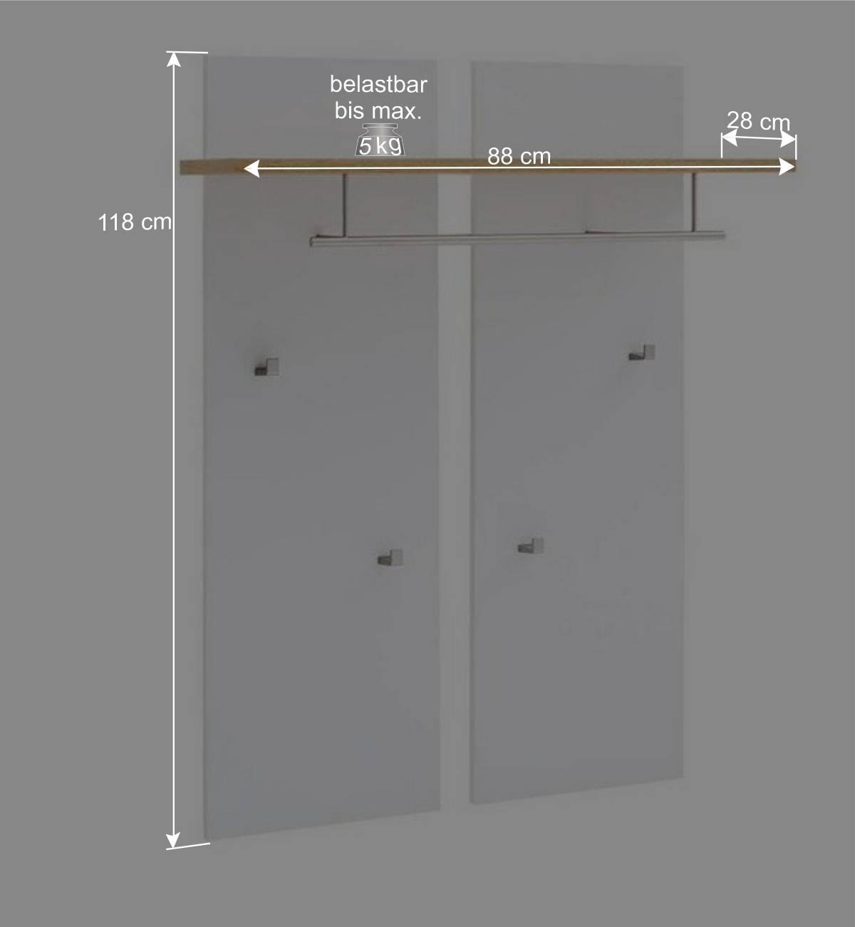 Modern-elegante Wandgarderobe 88x118x28 cm - Nusenia