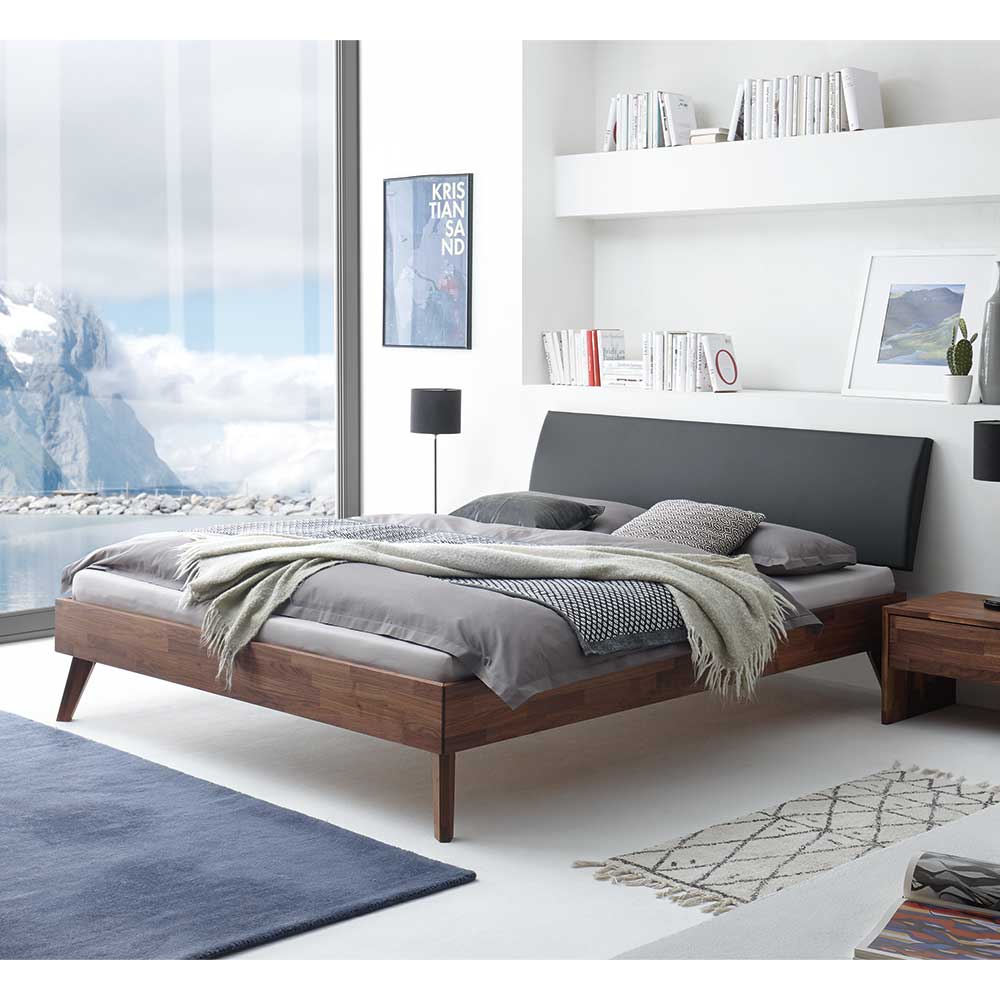 verden Direkte Normalt Modernes Bett aus Nussbaum Massivholz mit Kopfteil in Schwarz - Palais