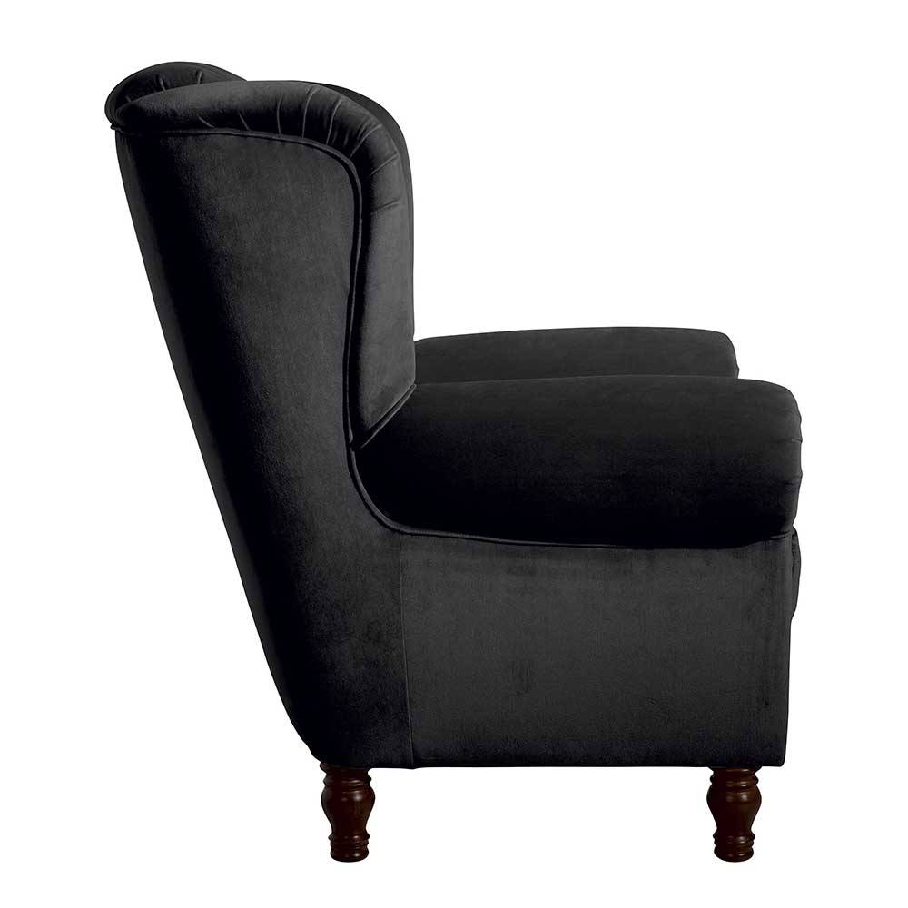 Chesterfield Ohrenbackensessel in Schwarz - Narissa