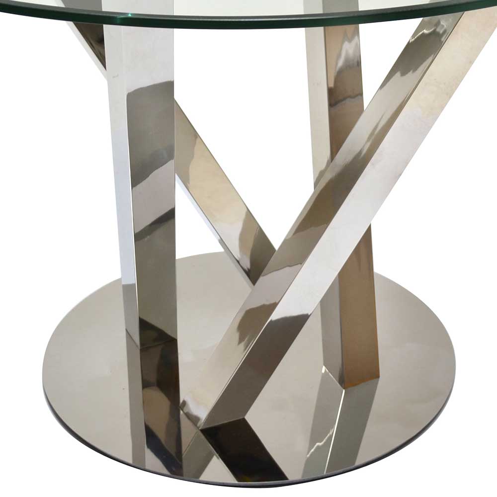 Runder Glas Esszimmertisch - Edelstahl poliertem Tiorondo mit Fußgestell aus Mikado