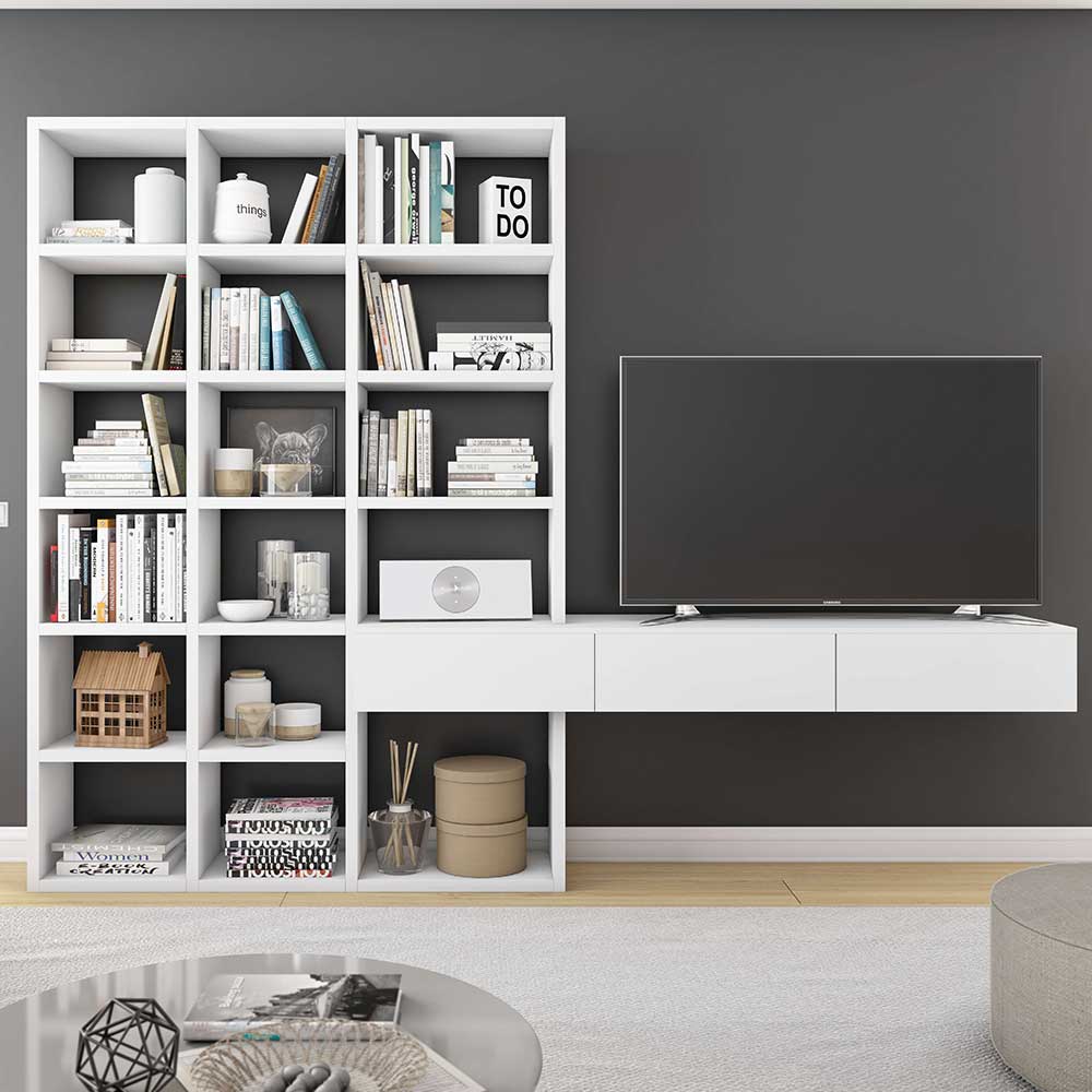 Wohnzimmer TV Regalwand in Weiß mit viel Stauraum 251cm - Oristano