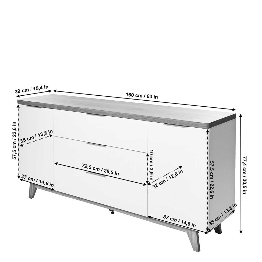 Skandi Sideboard in Weiß mit Kerneiche - Xuana