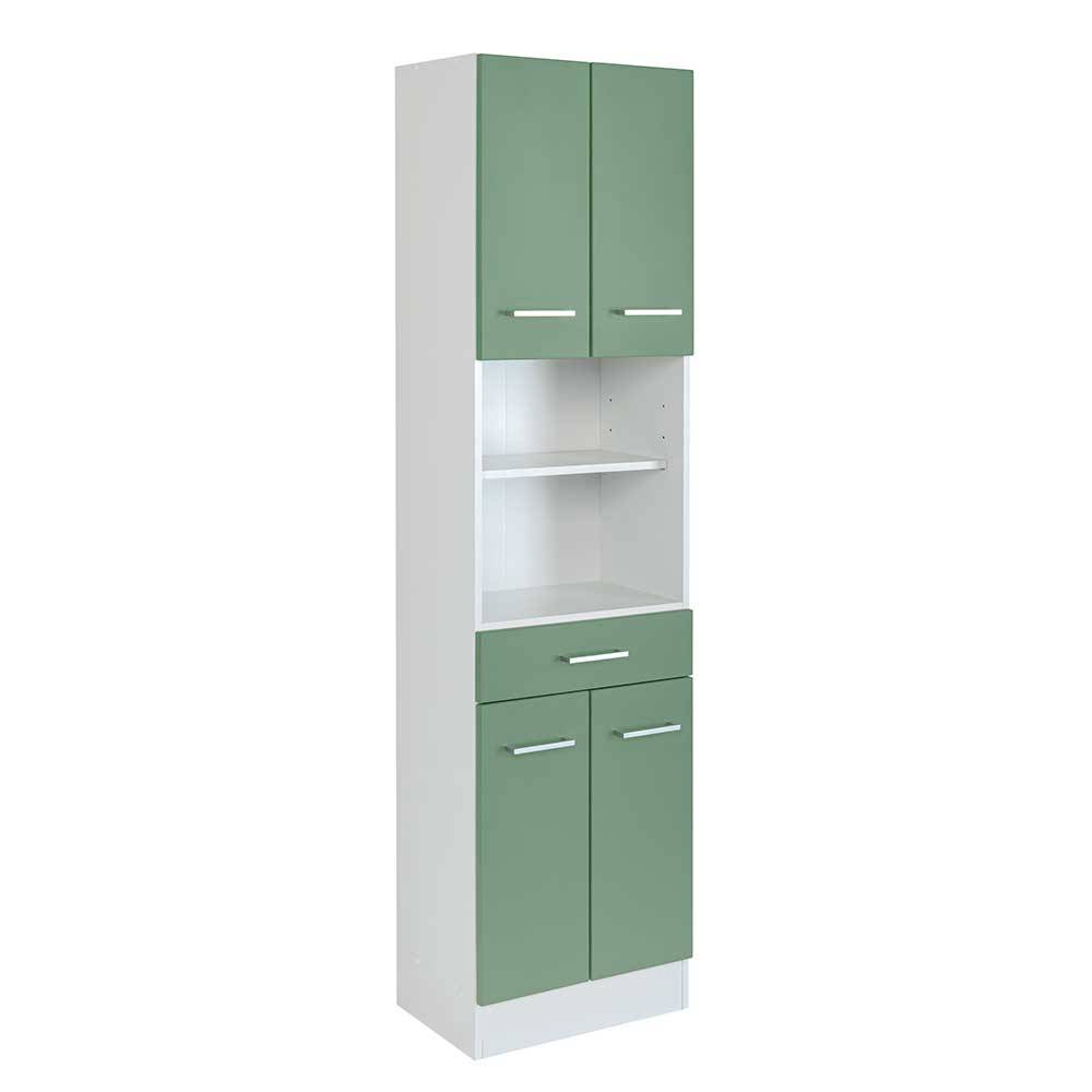 50x190x35 Badezimmer Schrank in Grün und Weiß mit Metallgriffen - Loenixa
