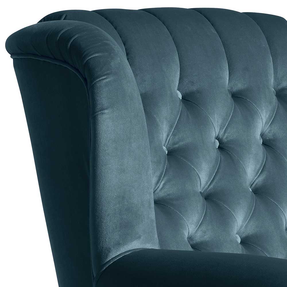 Samtvelours Chesterfield-Polstersessel in Petrol - Varescan