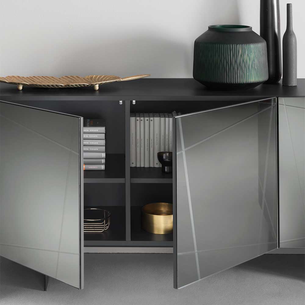 Stylisches Sideboard mit Spiegel Front in Rauchgrau - Odangelo