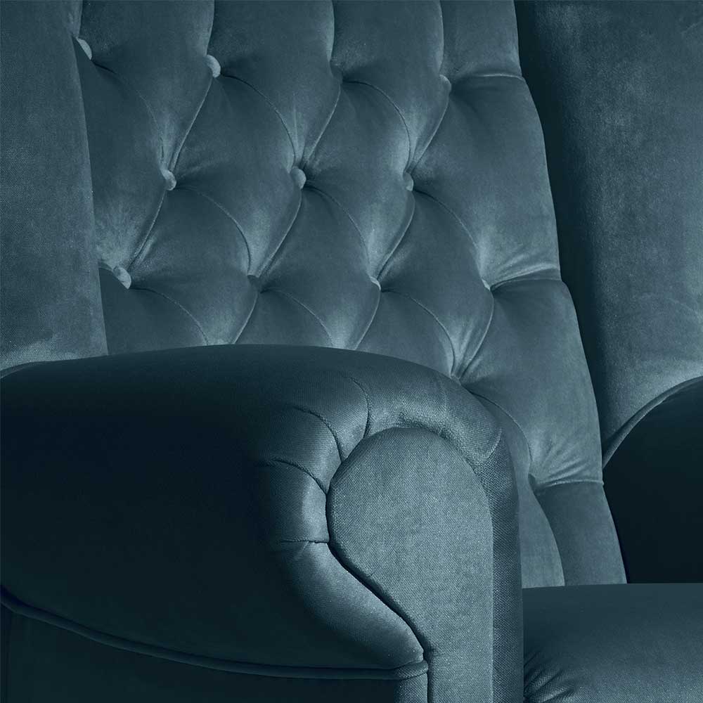 Samtvelours Chesterfield-Polstersessel in Petrol - Varescan