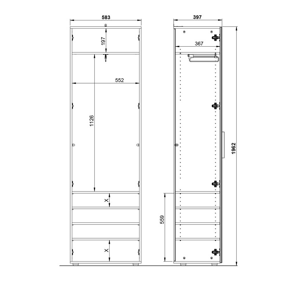 Flurschrank mit Glasfront in Weiß - Kofi