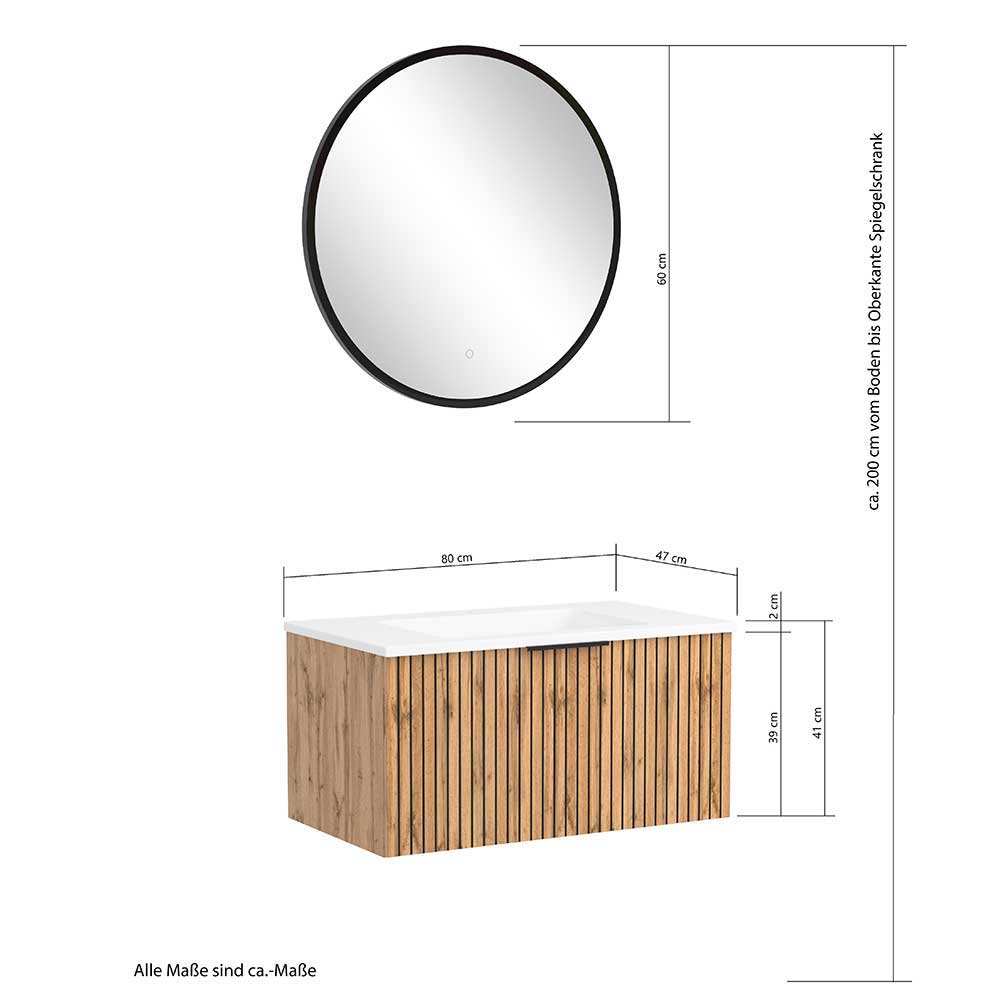 Waschtisch & LED Spiegel & Midischrank - Crystoga I (dreiteilig)