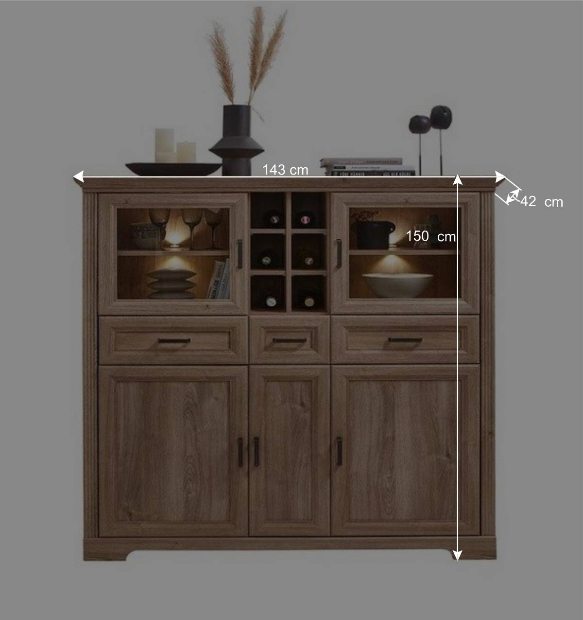 Landhaus Highboard mit LED Beleuchtung - Barack