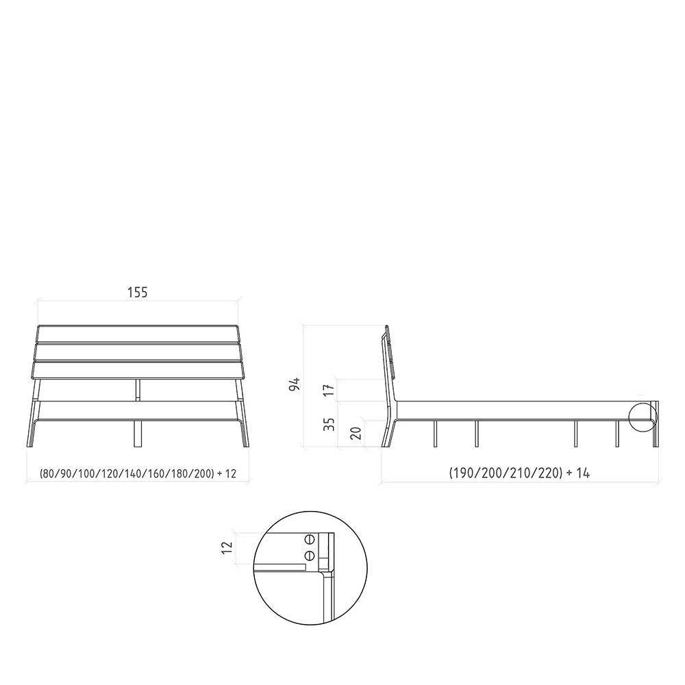 Wildeiche Designerbett 140x200 cm - Donlazi