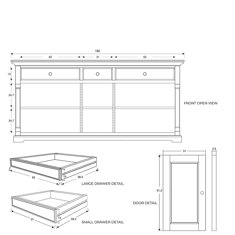 180 cm Landhaus Sideboard in Weiß - Lulzima